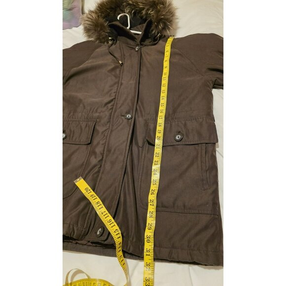 LONDON FOG Hooded Parka Jacket Womens Size Medium Brown Cottagecore Cabincore - Picture 6 of 12